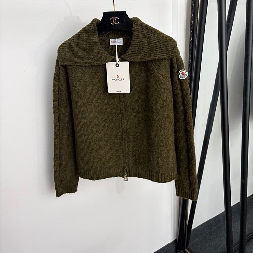 Green Lapel Button Up Mohair Wool Knit Cardigan