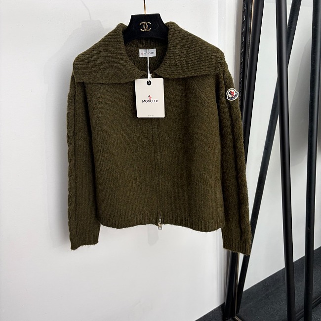 Green Lapel Button Up Mohair Wool Knit Cardigan