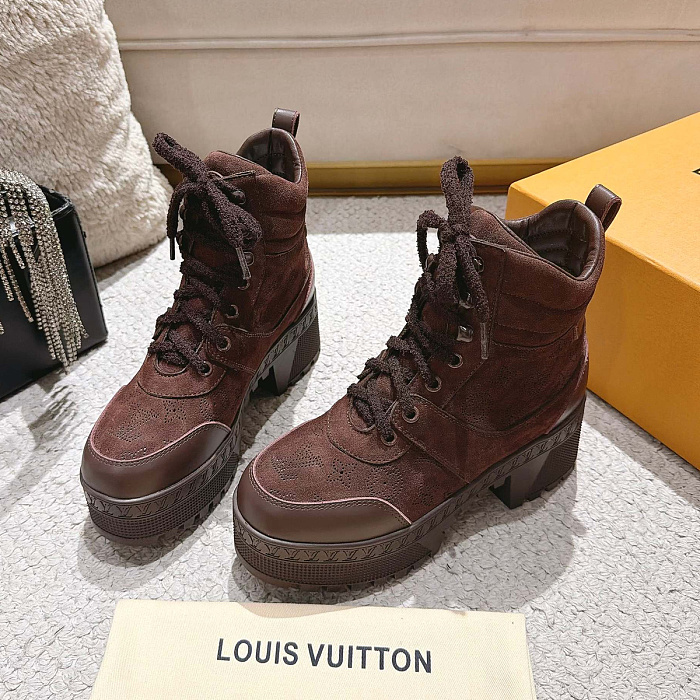 Brown Suede Lace Up Chunky Platform Boots