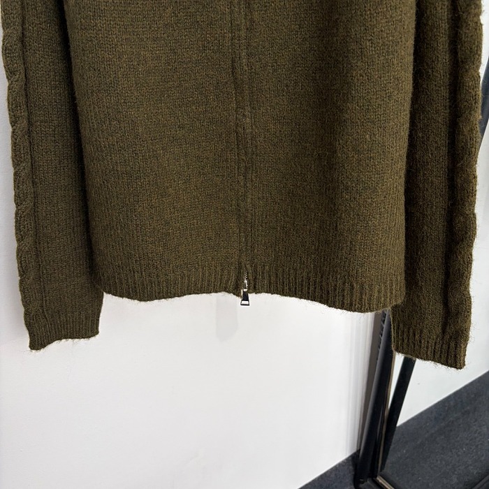 Green Lapel Button Up Mohair Wool Knit Cardigan