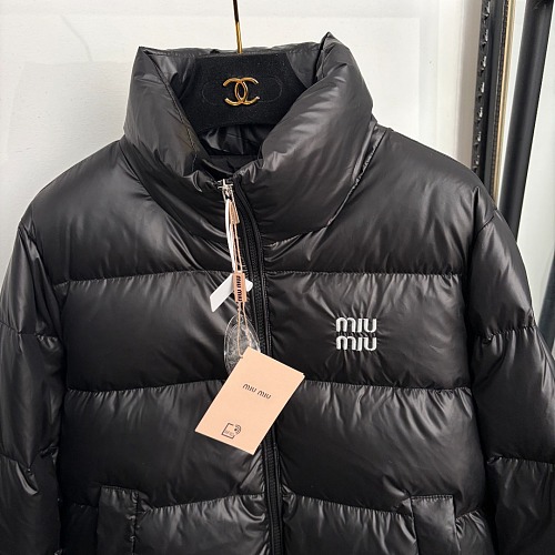 Letter Embroidered Mock Neck Long Sleeve Puffer Jacket