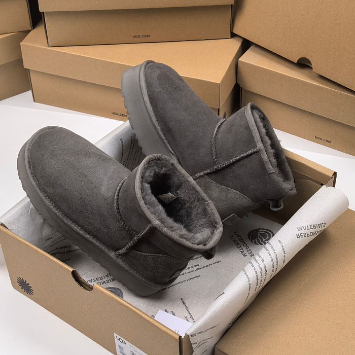 Grey Suede Platform Mini Winter Boots