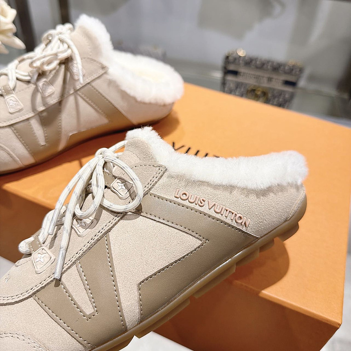 Furry Trim Lace Up Suede Mules