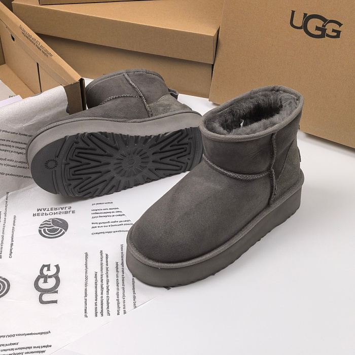 Grey Suede Platform Mini Winter Boots