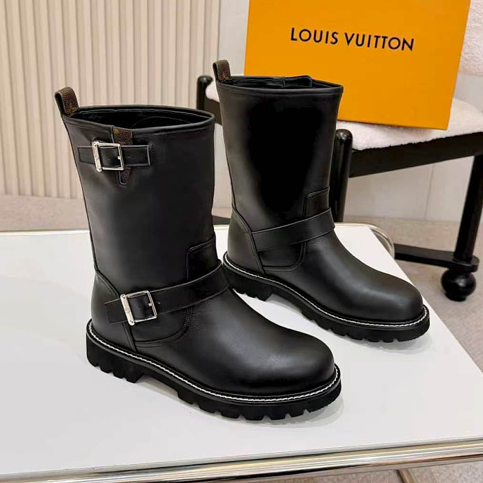 Chunky Lug Sole Mid-Calf Boots With Buckle Detail