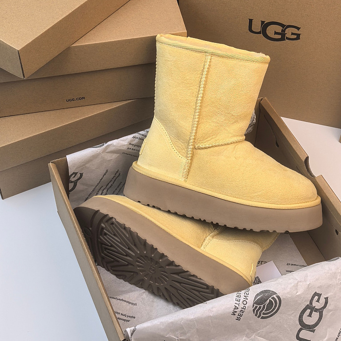 Yellow Suede Platform Mid-Calf Winter Boots