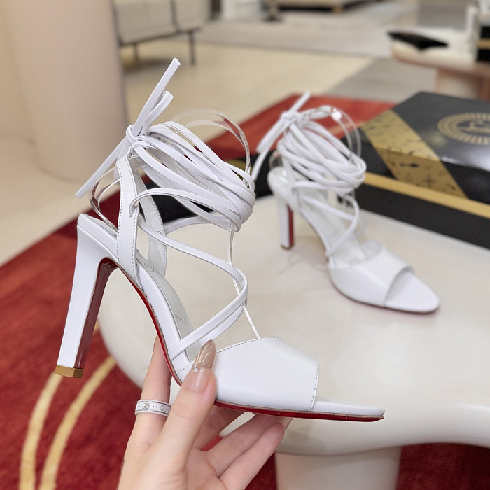 White Lace Up High Heel Sandals
