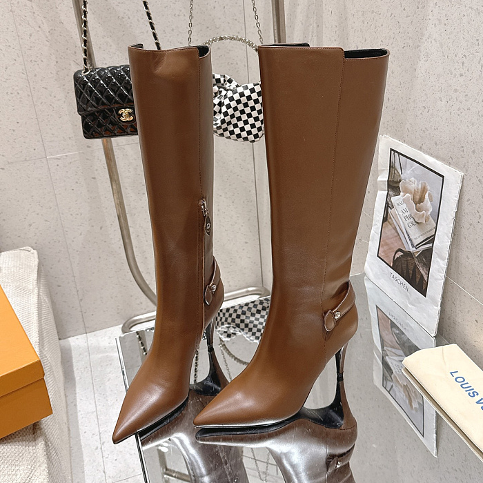Pointed Toe High Heel Leather Boots