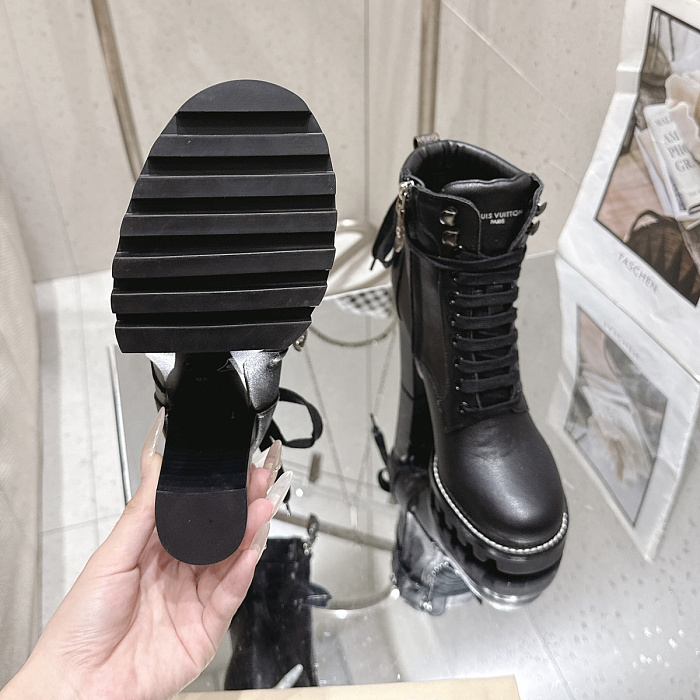Chunky Platform Lace Up High Heel Combat Boots