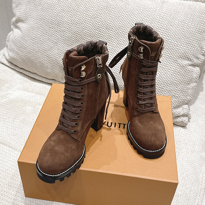 Brown Suede Lace Up Chunky Heel Platform Boots