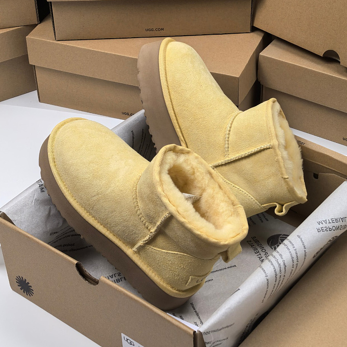 Yellow Suede Platform Winter Short Boots
