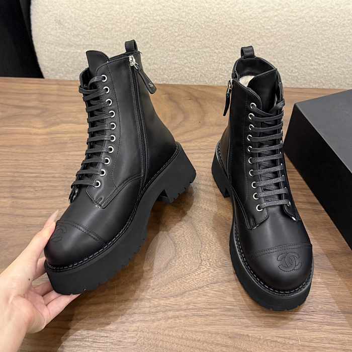 Black Lace Up Chunky Lug Sole Combat Boots
