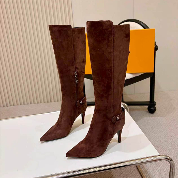Pointed Toe Suede Stiletto Heel Knee High Boots