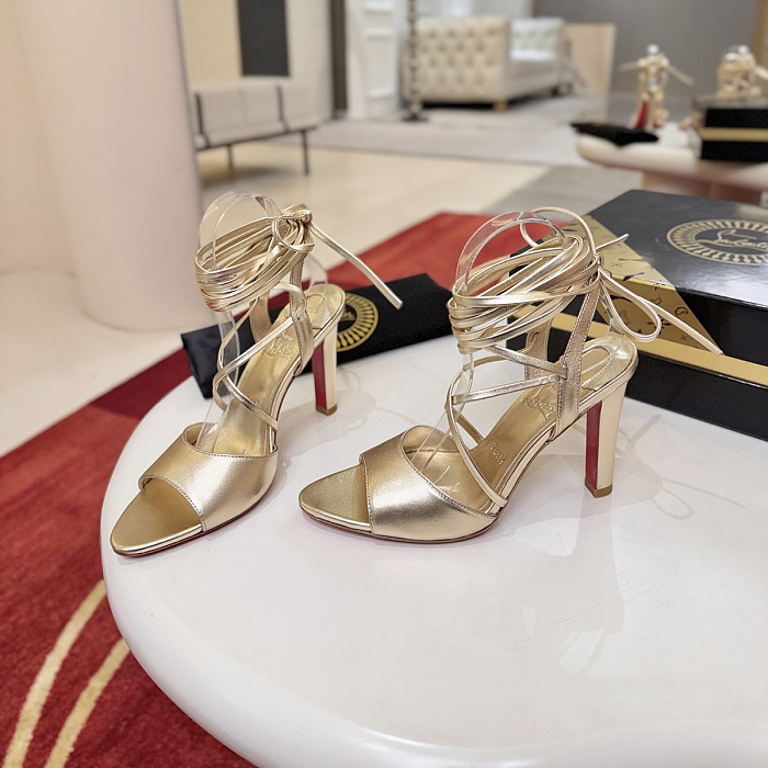Gold Metallic High Heel Lace-Up Sandals