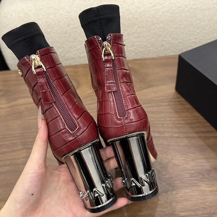 Two-Tone Croc-Embossed Patent Cap Toe Chunky Heel Ankle Boots