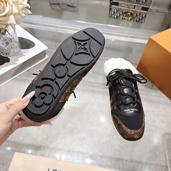 Furry Lined Backless Sneaker Mules With Monogram Trim And Laces