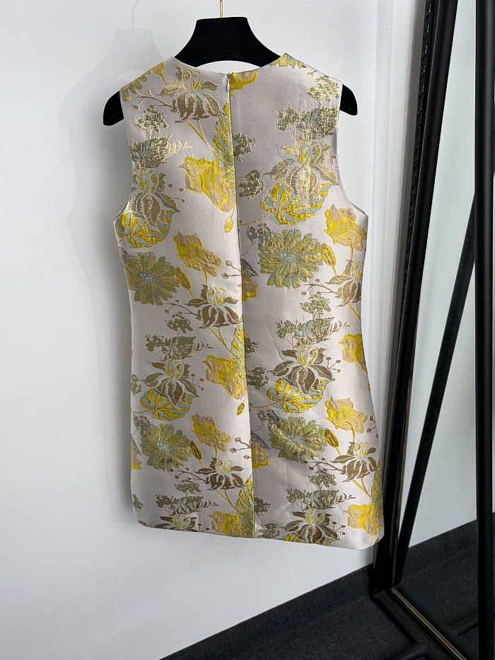 Beaded Embellished Metallic Jacquard Sleeveless Tank Mini Dress