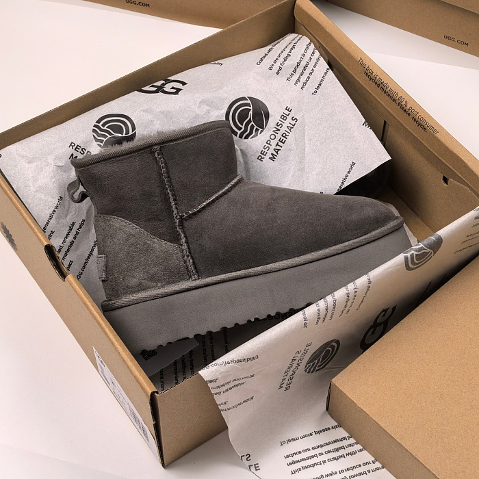 Grey Suede Platform Mini Winter Boots