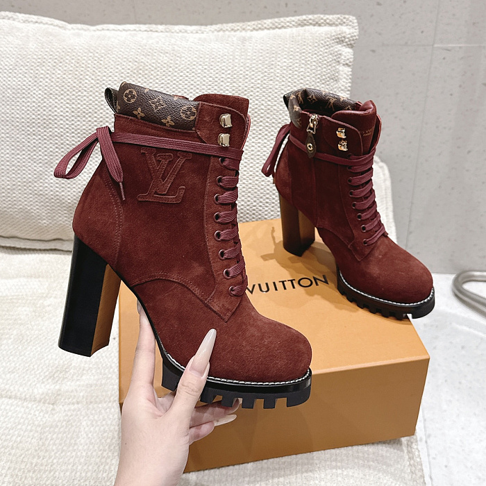 Chunky Platform Suede Lace-Up Block Heel Ankle Boots