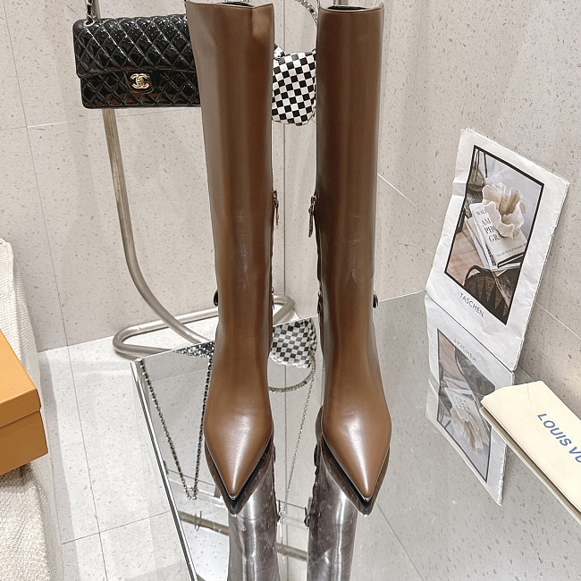 Pointed Toe High Heel Leather Boots
