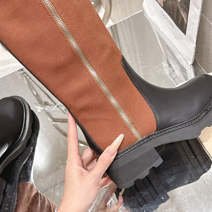 Two-Tone Platform Knee-High Boots With Chunky Heel