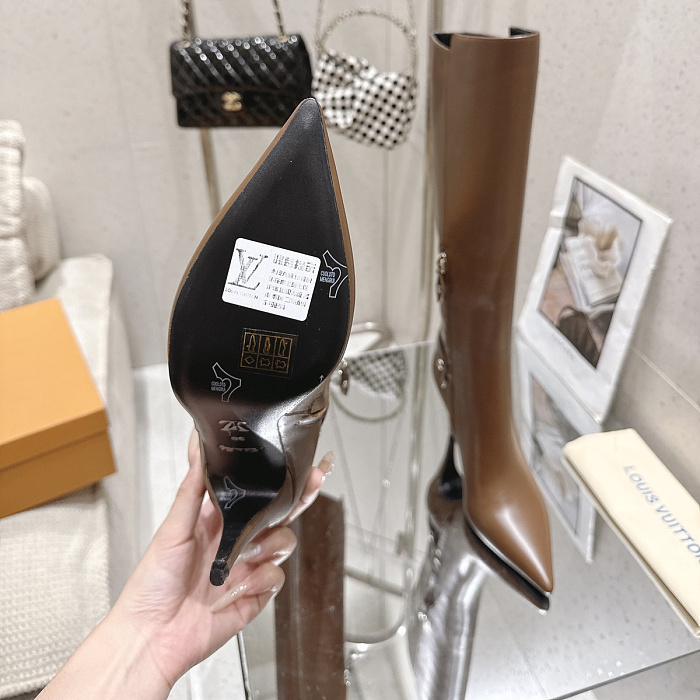 Pointed Toe High Heel Leather Boots