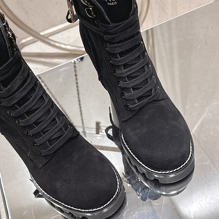 Black Suede Lace Up Chunky Heel Lug Sole Ankle Boots
