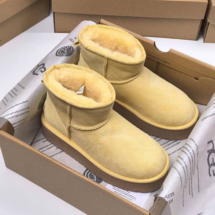 Yellow Suede Platform Winter Short Boots