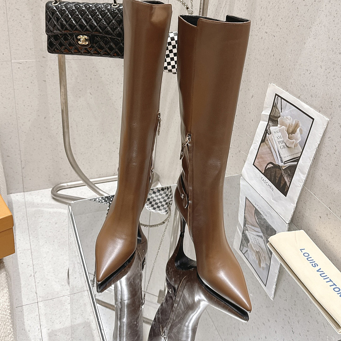 Pointed Toe High Heel Leather Boots