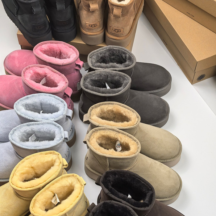 Grey Suede Platform Mini Winter Boots