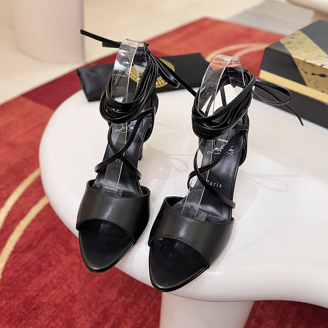 Black Open Toe Lace-Up High Heel Sandals
