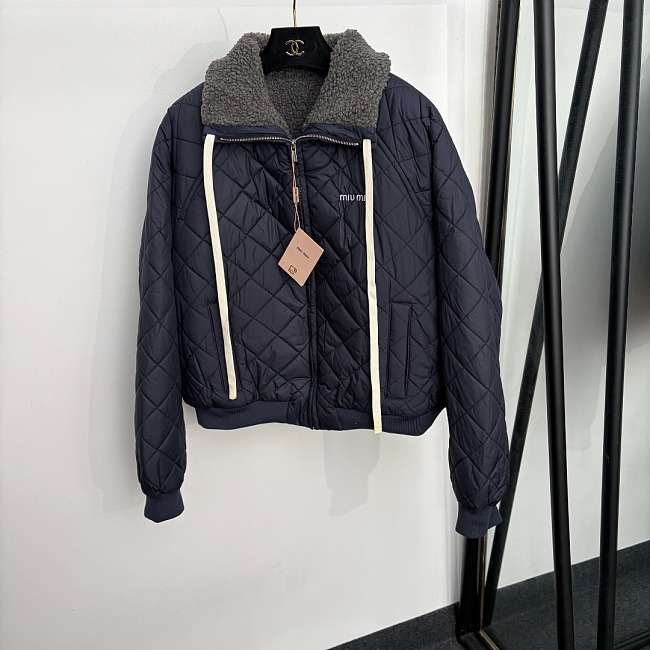 Letter Embroidered Quilted Fleece Lined Lapel Winter Puffer Jacket