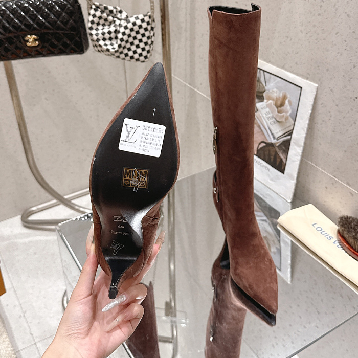 Pointed Toe Suede Stiletto Heeled Knee High Boots