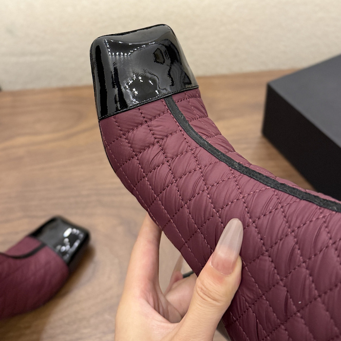 Quilted Fabric High Heel Long Boots With Pocket And Contrast Cap Toe