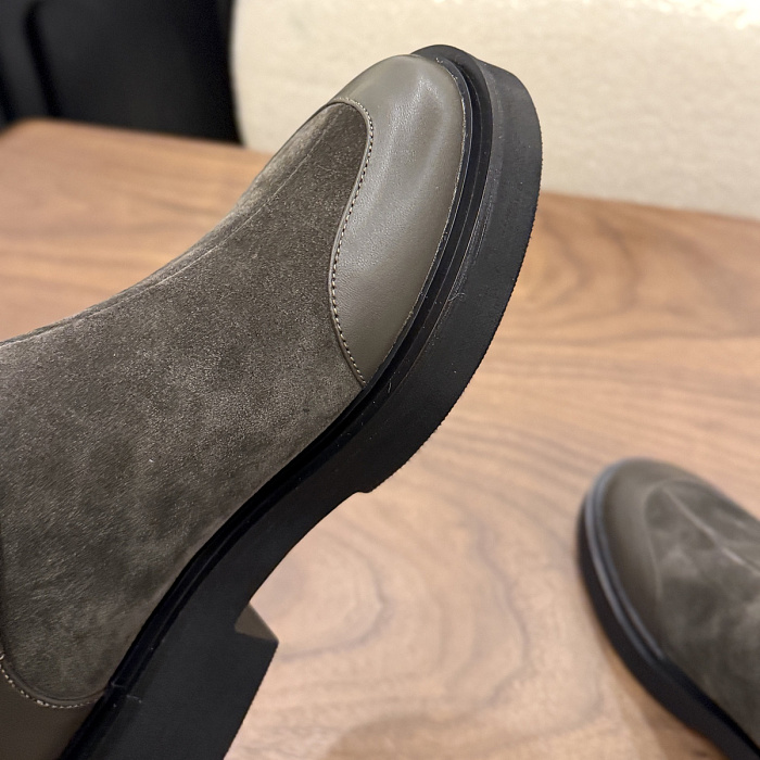 Chunky Platform Suede Ankle Boots With Metal Buckle Detail
