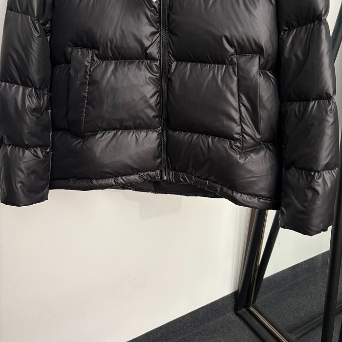 Letter Embroidered Mock Neck Long Sleeve Puffer Jacket