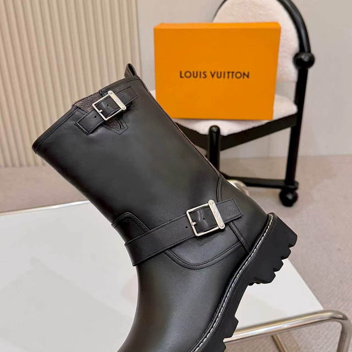 Chunky Lug Sole Mid-Calf Boots With Buckle Detail