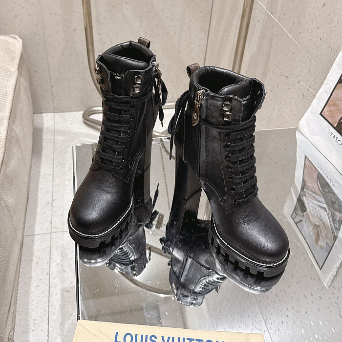 Chunky Platform Lace Up High Heel Combat Boots