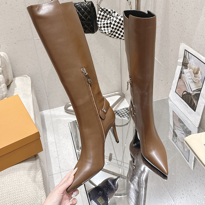 Pointed Toe High Heel Leather Boots