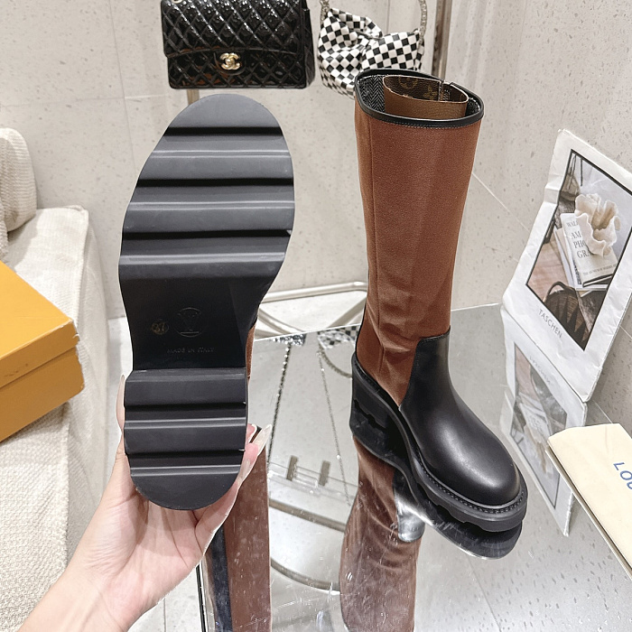 Two-Tone Platform Knee-High Boots With Chunky Heel