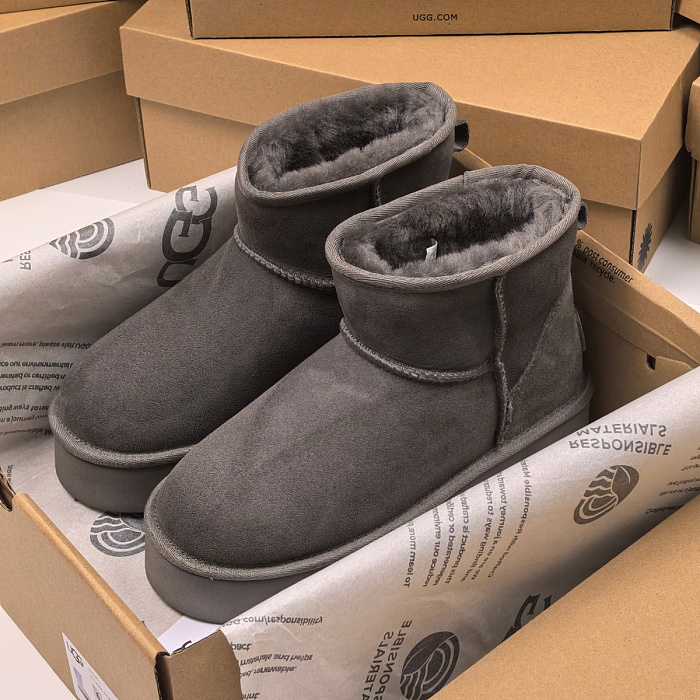 Grey Suede Platform Mini Winter Boots