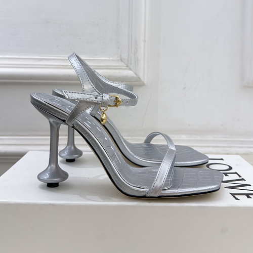 Silver Crocodile Embossed Open Toe Ankle Strap High Heel Sandals