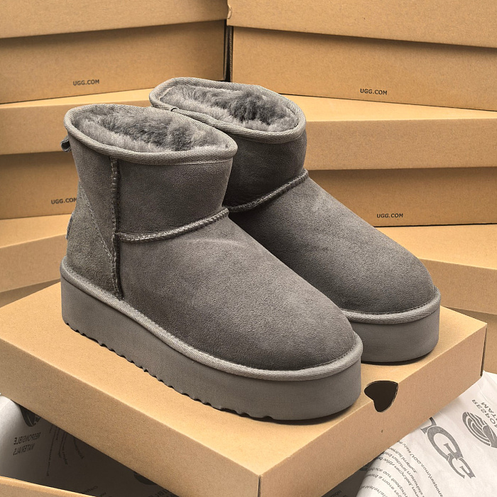 Grey Suede Platform Mini Winter Boots
