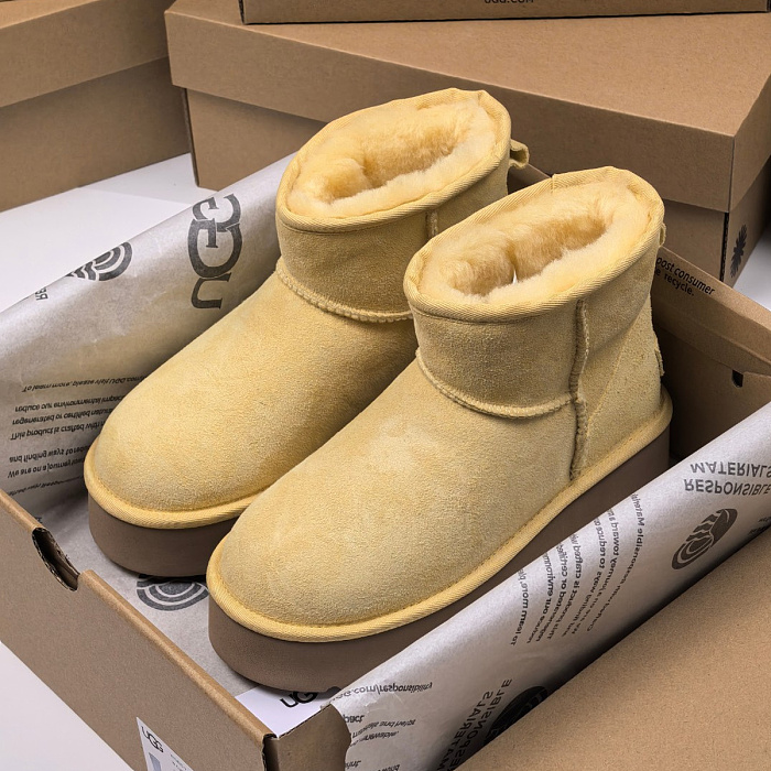 Yellow Suede Platform Winter Short Boots