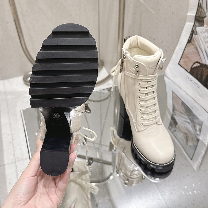 White Lace Up Chunky Heeled Platform Combat Boots