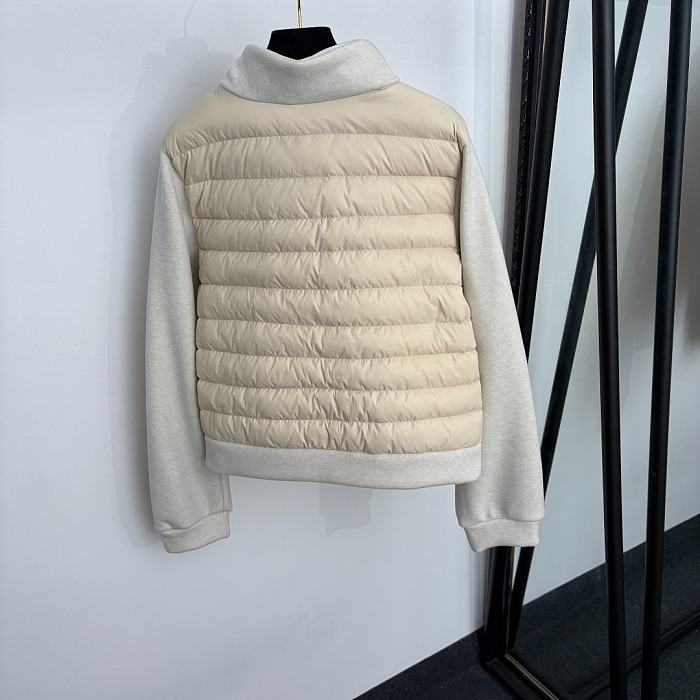 Embroidered Letter Patch Stand Collar Puffer Jacket And Fleece Wide Leg Lounge Set