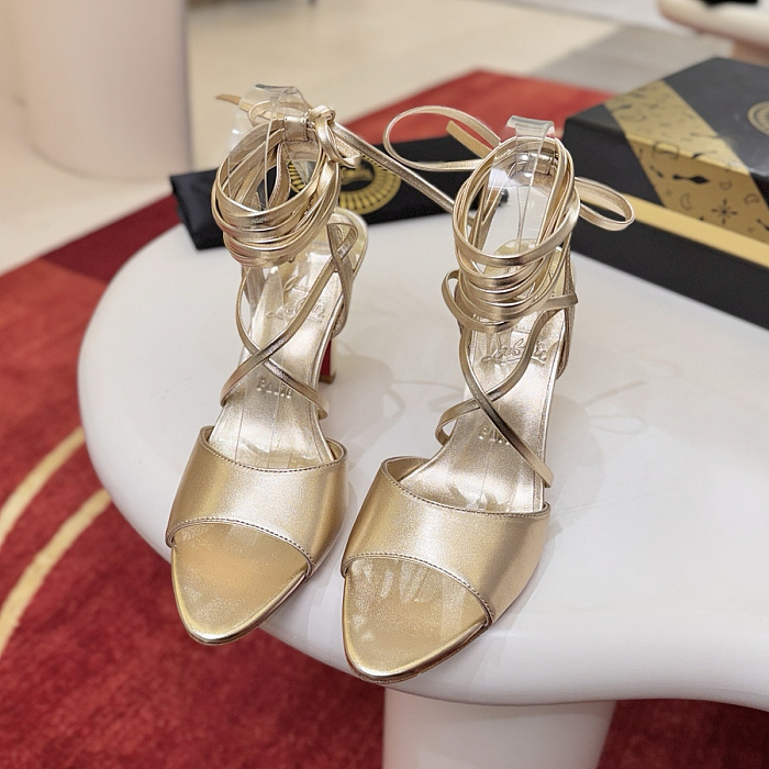 Gold Metallic High Heel Lace-Up Sandals
