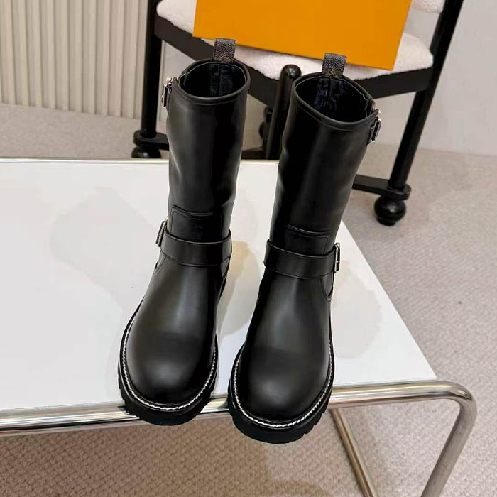 Chunky Lug Sole Mid-Calf Boots With Buckle Detail