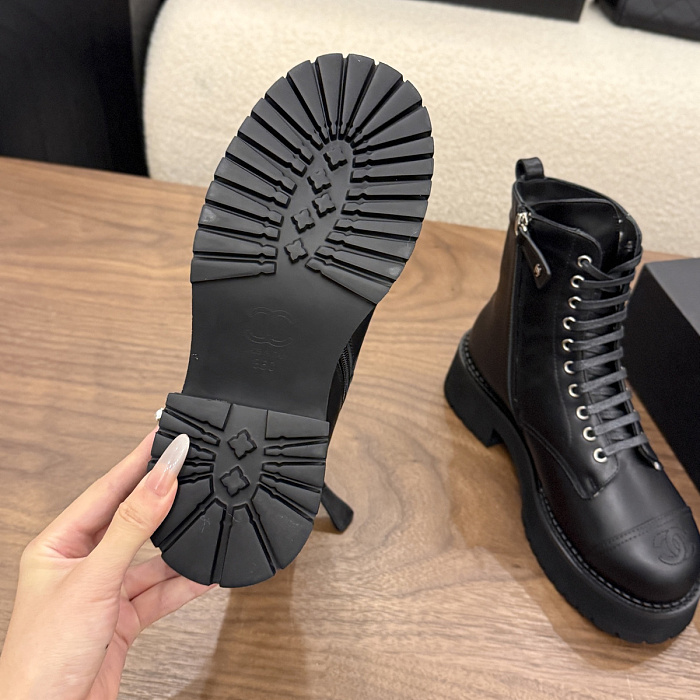 Black Lace Up Chunky Lug Sole Combat Boots