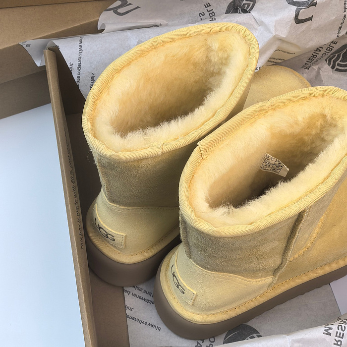 Yellow Suede Platform Mid-Calf Winter Boots